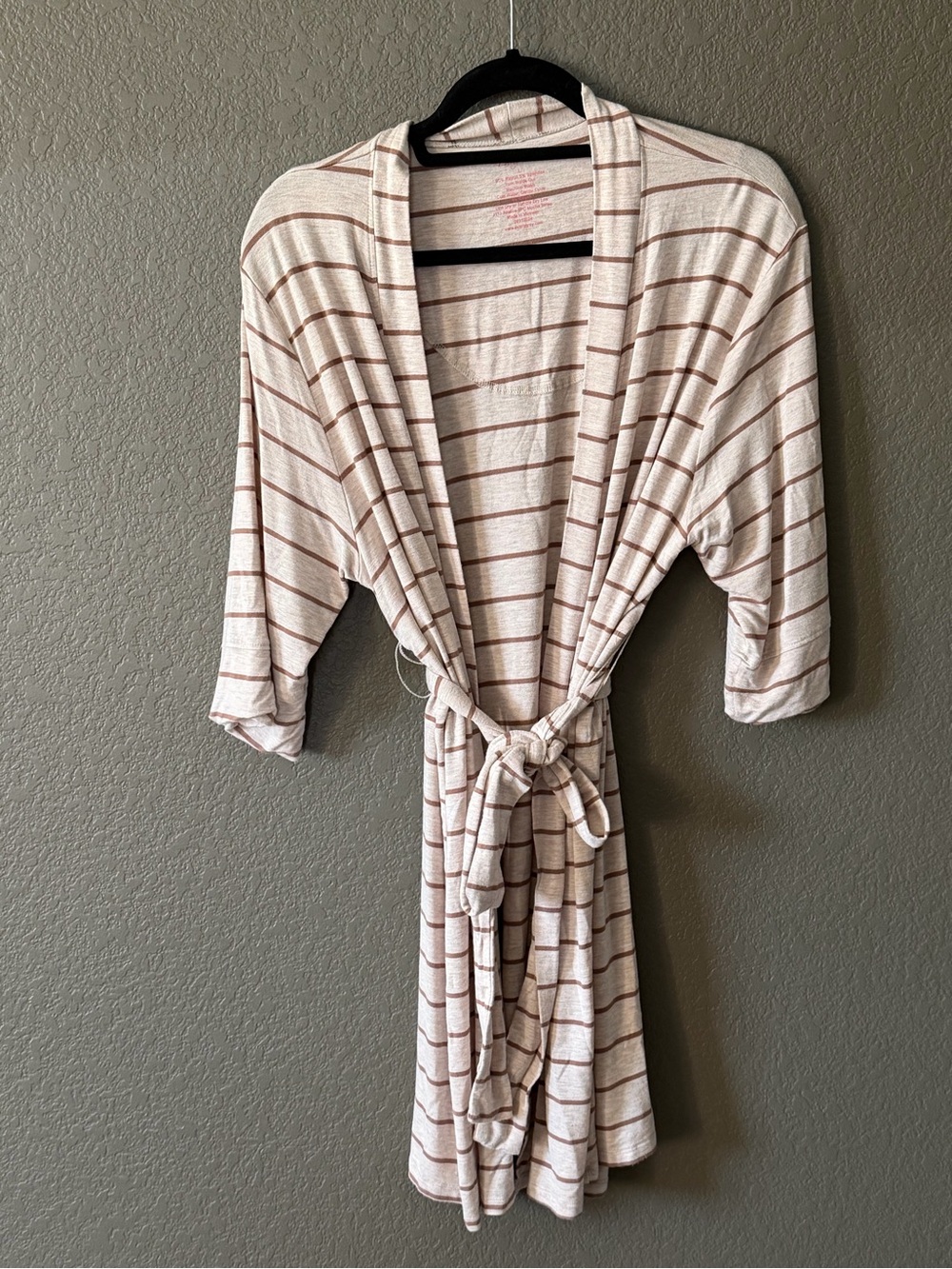 Everly Grey Cream Robe with Brown Stripes - Tie-Waist